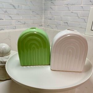 Green and White Ceramic Vases